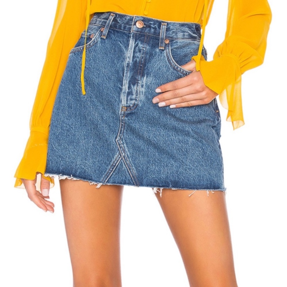 Agolde dark wash mini jean skirt